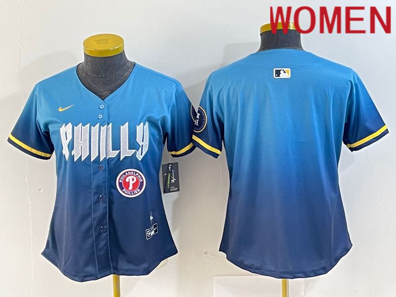 Women Philadelphia Phillies Blank Blue City Edition Nike 2024 MLB Jersey style 2